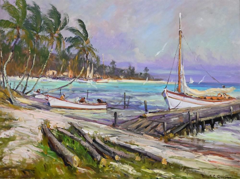 Robert Charles Gruppe (American, born 1944), "Yucatan Lagoon", oil on canvas, signed lower right, (1 of 8)