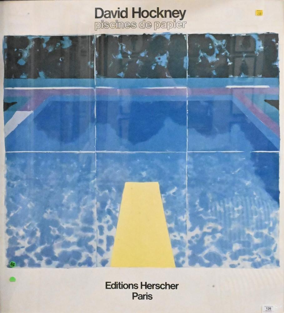 David Hockney (British, born 1937), Piscines de Papier, Paris exhibition poster, circa 1978, 37" x (1 of 4)