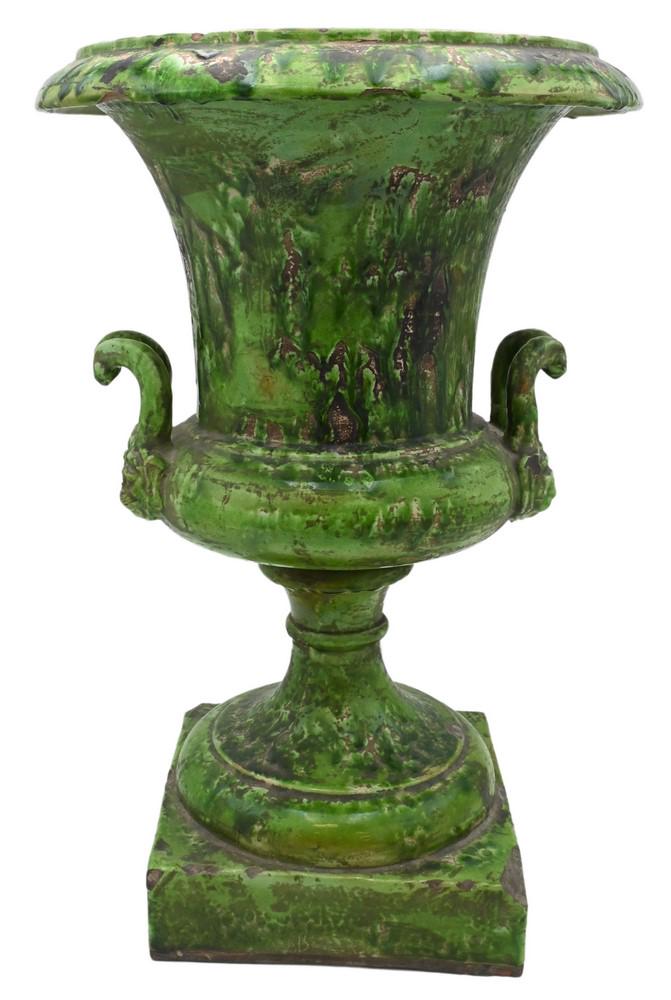 Earthenware Urn, having lion mask handles, rim and edge chips, height 21 1/2 inches. (1 of 5)