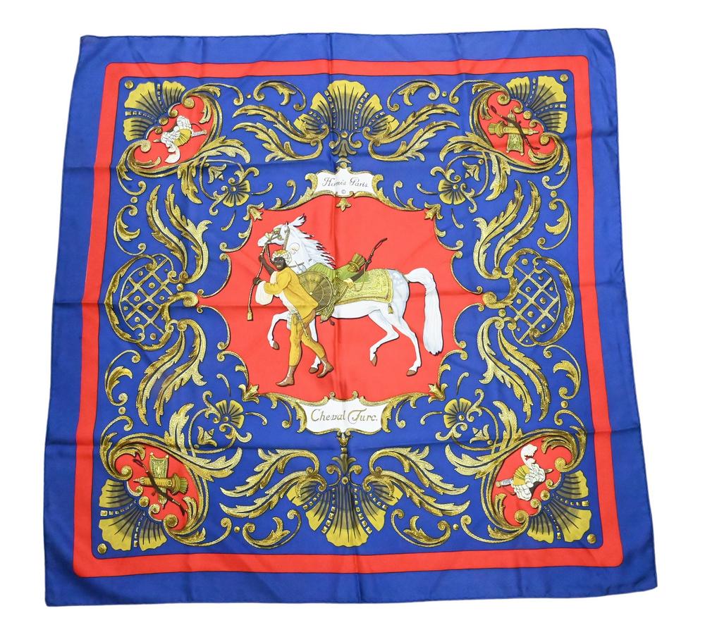 Hermes Paris "Cheval Furc" Silk Scarf, 33" x 33". Provenance: Collections of Norma Reilly, New: Hermes Paris "Cheval Furc" Silk Scarf, 33" x 33". Provenance: Collections of Norma Reilly, New Jersey.