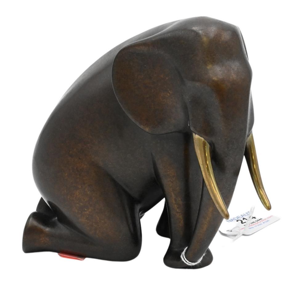 Loet Vanderveen Bronze Sculpture, kneeling elephant, signed Loet, edition #60/750, height 6 inches, (1 of 3)