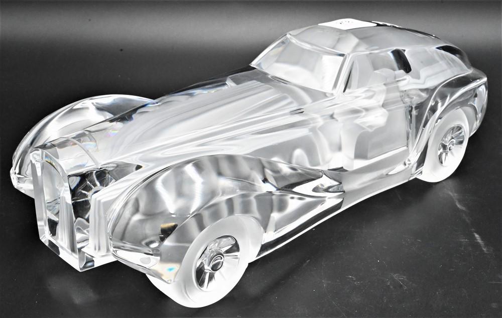 Daum Crystal and Frosted Glass Car, roadster style, signed Daum, France, length 15 inches.: Daum Crystal and Frosted Glass Car, roadster style, signed Daum, France, length 15 inches.