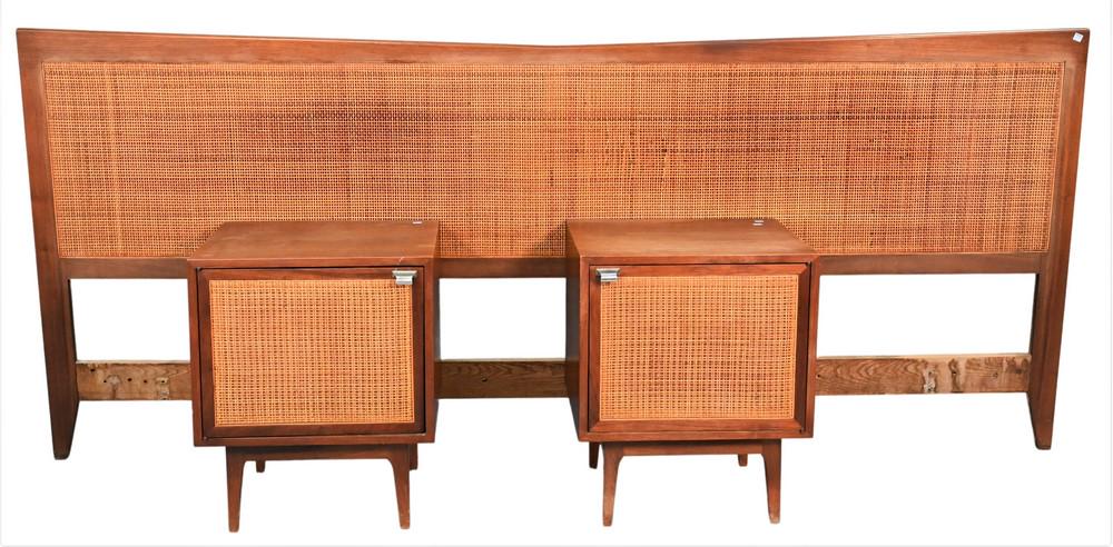 Three Piece Bedroom Set, to include caned bed stands in Jen Risom style, height 24 inches, length 20 (1 of 4)