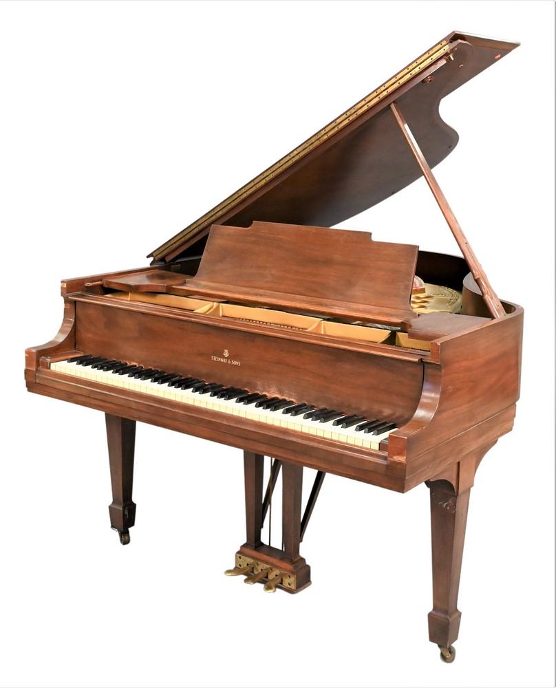 Steinway & Sons Mahogany Baby Grand Piano, number 277613, along with French style bench, (veneer (1 of 8)
