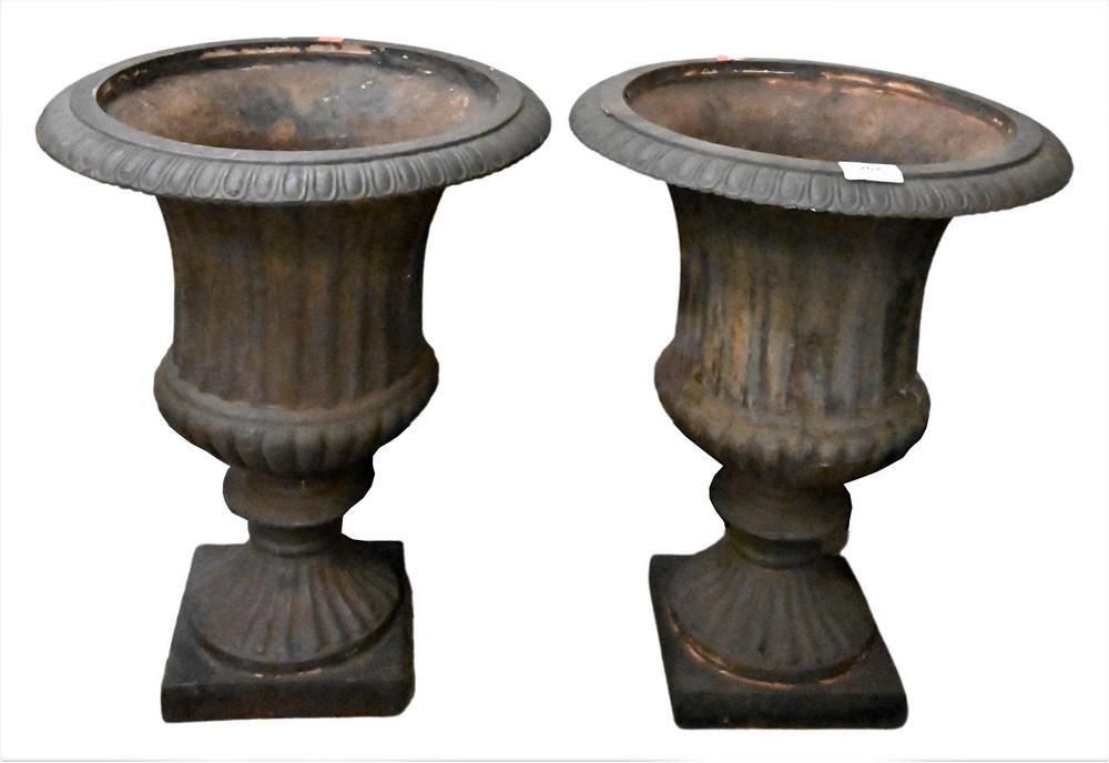 Pair of Victorian Iron Urns, height 19 inches, inside diameter 11 1/2 inches. (1 of 4)