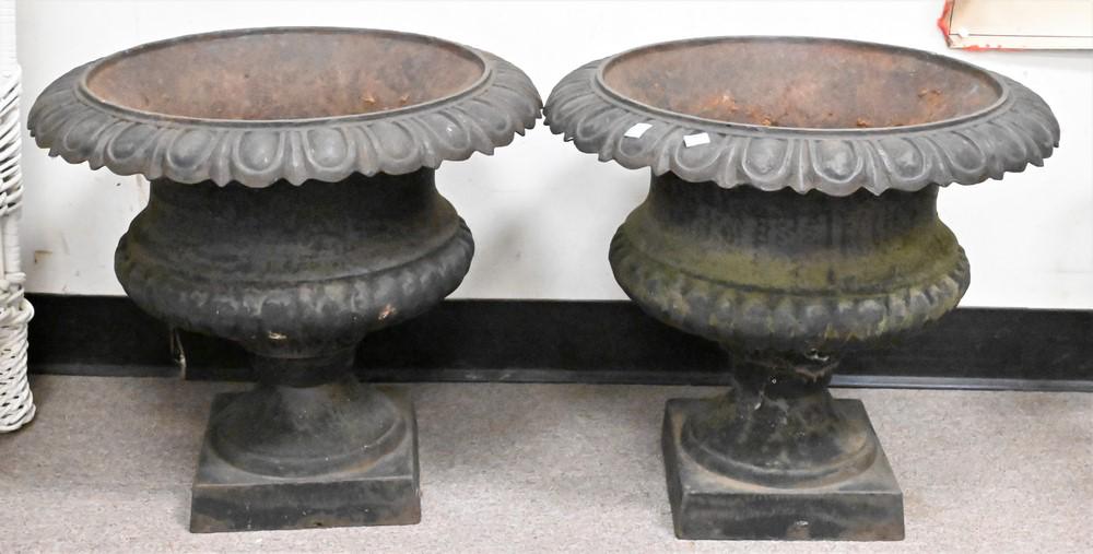 Pair of Victorian Iron Urns, height 18 inches, opening diameter 15 inches. (1 of 4)