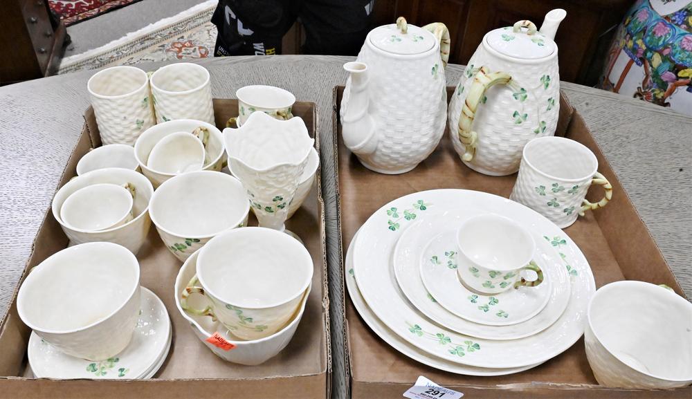 29 Piece Set of Belleek Shamrock, to include cups, saucers, plates, teapots, vases, etc., all with (1 of 5)