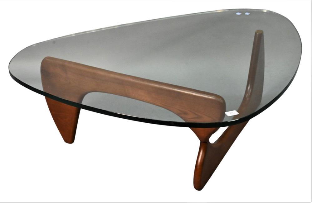 Isamu Noguchi Style Walnut Coffee Table, having 3/4 glass, height 15 1/2 inches, length 50 inches, (1 of 4)