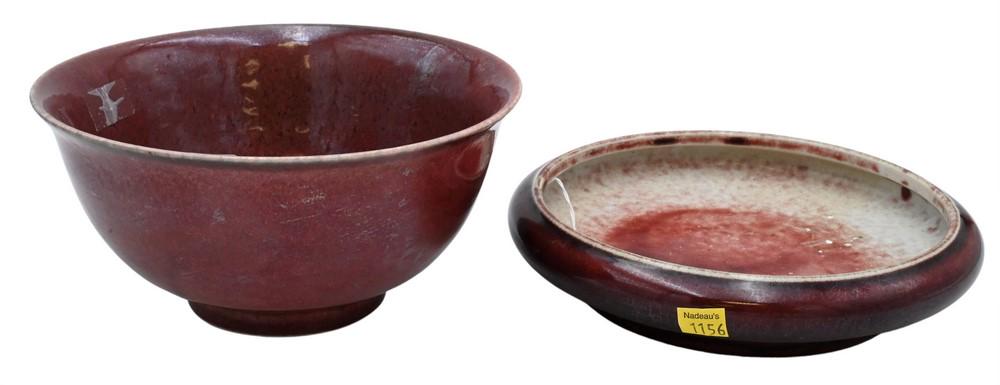 Two Chinese Porcelain Sang de Boeuf Glazed Dishes, to include a bowl having flared rim and a low (1 of 5)