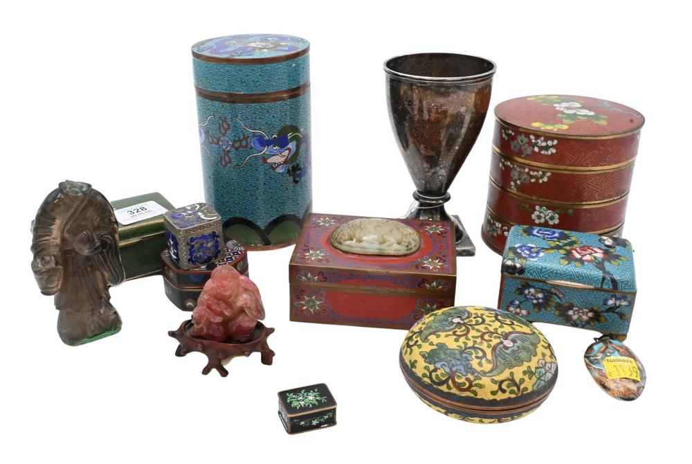 Group of Assorted Items, to include cloisonne box mounted with hardstone plaque, small cloisonne (1 of 6)
