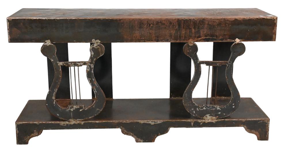 Mid Century Console/Server, having lyre base, height 31 1/2 inches, top 15 1/2" x 63".: Mid Century Console/Server, having lyre base, height 31 1/2 inches, top 15 1/2" x 63".