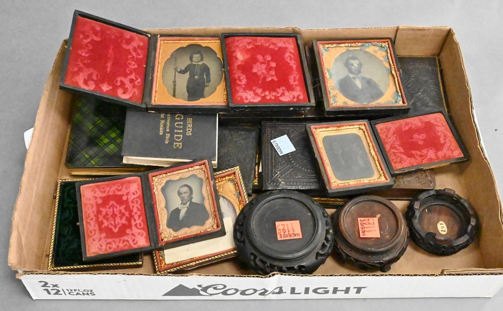 Tray Lot of Daguerreotypes and Ambrotypes. Provenance: Estate of Florence Yannios, Cheshire, CT.: Tray Lot of Daguerreotypes and Ambrotypes. Provenance: Estate of Florence Yannios, Cheshire, CT.