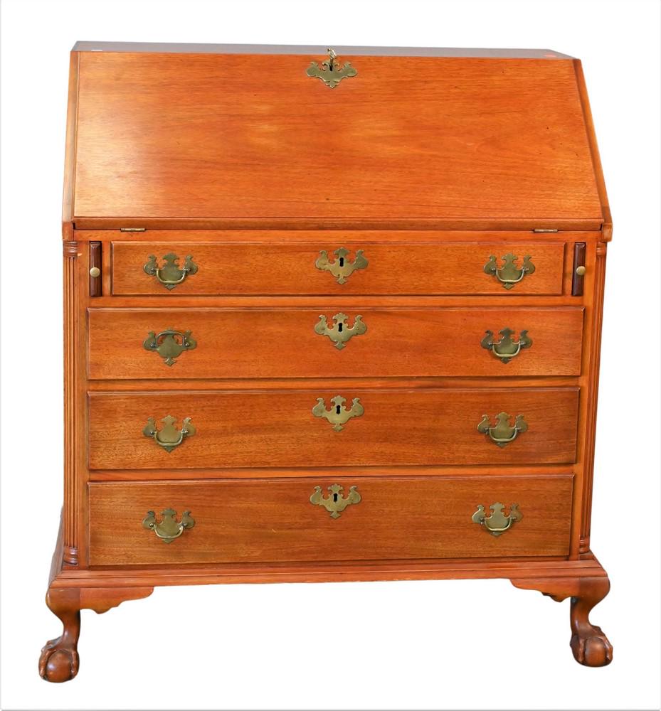 Margolis Custom Mahogany Chippendale Style Slant Lid Desk, on ball and claw feet, height 41 inches, (1 of 4)
