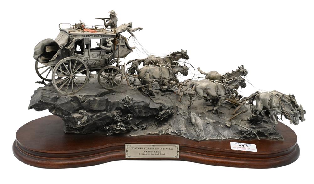 Michael Boyett Pewter Sculpture, Flat Out for Red River Station, limited edition, height 8 inches, (1 of 6)
