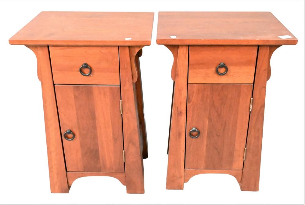 Pair of Ethan Allen Cherry Mission Style Small Cabinets, height 25 inches, top 14" x 17". (1 of 3)