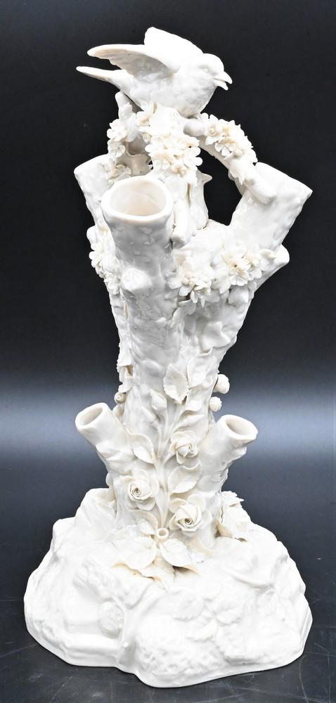 Belleek Figural Porcelain Birds in a Tree Vase, or Flower Frog, black mark on bottom, height 13 (1 of 7)