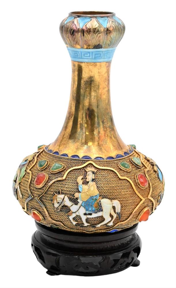 Silver Enameled Chinese Vase, height 5 1/4 inches, 6.9 t.oz. (1 of 5)