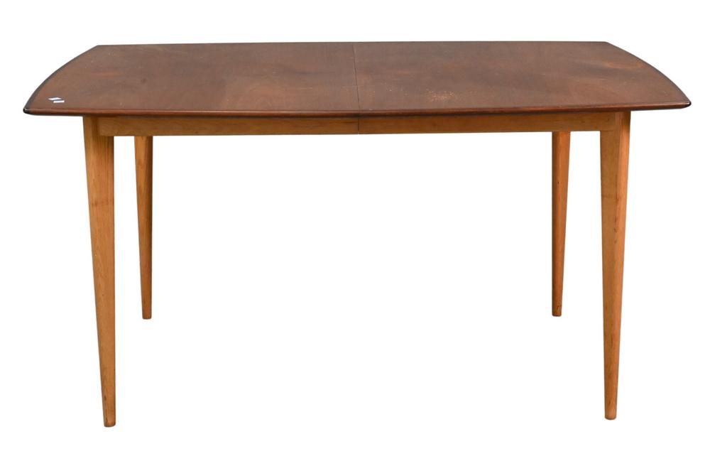 Mid Century Teak Dining Table, having two 13 1/2" leaves, opens to 35" x 80", closed 35" x 53", (1 of 4)