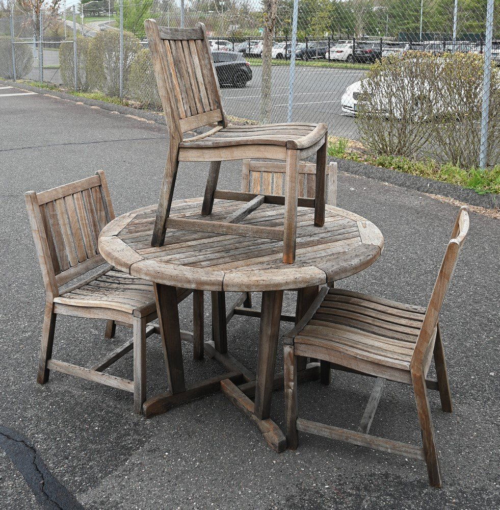 New River Brazilian Cherry Outdoor Round Table, and four chairs, height 30 inches, diameter 48 (1 of 4)