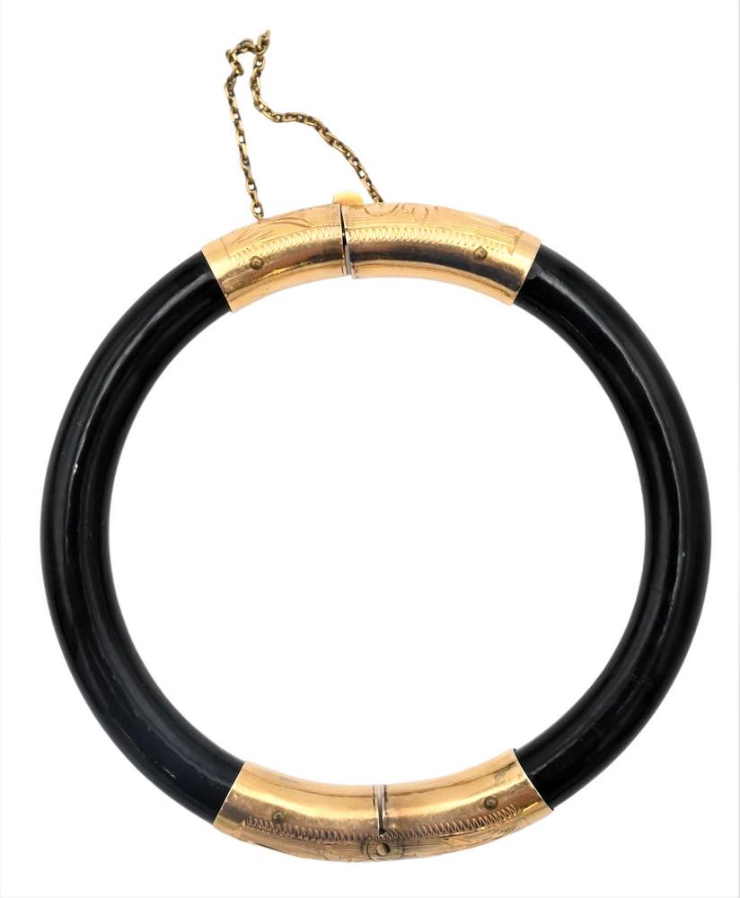 Victorian 18 Karat Gold and Ebony Bangle Bracelet. (1 of 4)