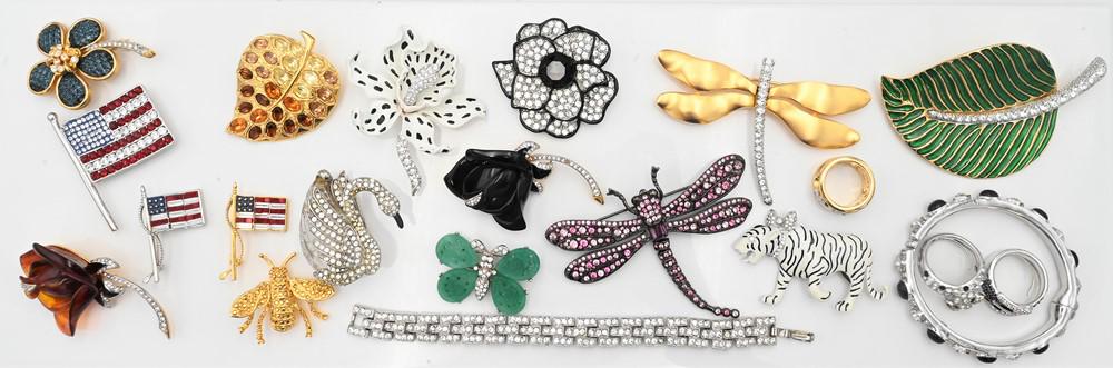 21 Piece Group of Kenneth Jay Lane Jewelry, to include brooch, pins, bracelets, rings, etc.: 21 Piece Group of Kenneth Jay Lane Jewelry, to include brooch, pins, bracelets, rings, etc.