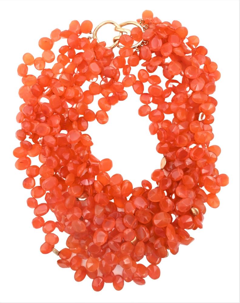 14 Karat Gold and Carnelian Beaded Necklace, having 8 strands with gold accents, including a 14 (1 of 4)