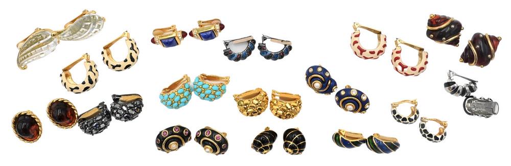 Group of 16 Pairs of Kenneth Jay Lane Earrings, to include enameled, stone, etc. (1 of 6)