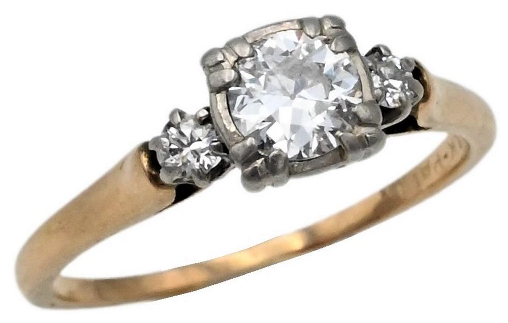 14 Karat Yellow Gold and Diamond Engagement Ring, set with center diamond approximately .50 carats, (1 of 3)