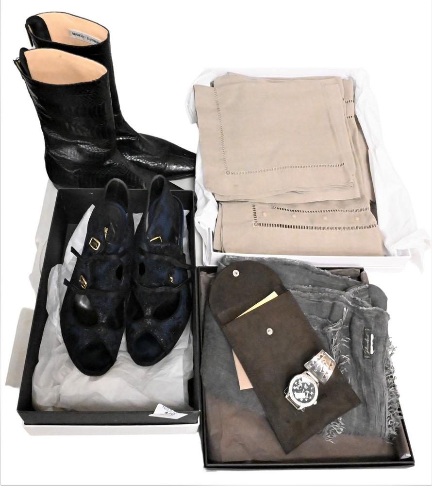 Couture Lot, to include a pair of Manolo Blahnik snakeskin boots, size 38; a pair of Nicholas (1 of 5)