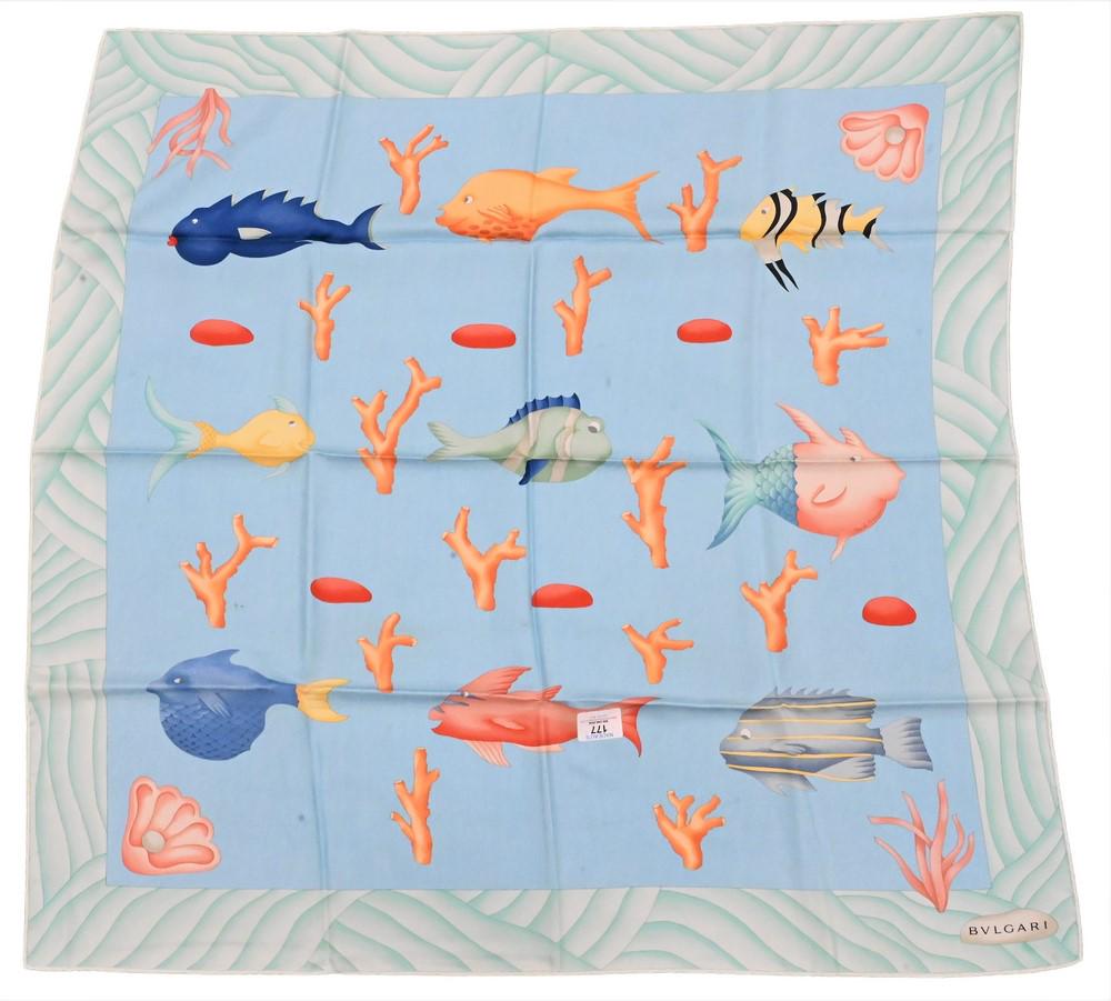 Bulgari "Fish" Silk Scarf, 34" x 34". (1 of 4)