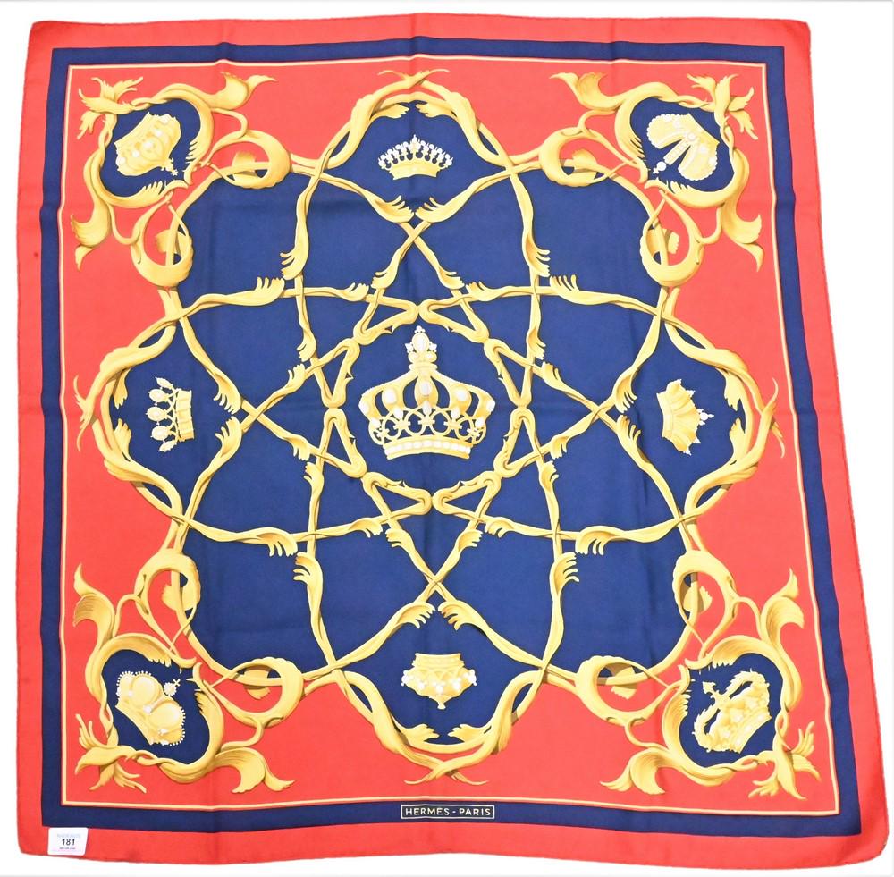 Hermes Paris "Crowns Couronnes" Silk Scarf, 34" x 34".: Hermes Paris "Crowns Couronnes" Silk Scarf, 34" x 34".