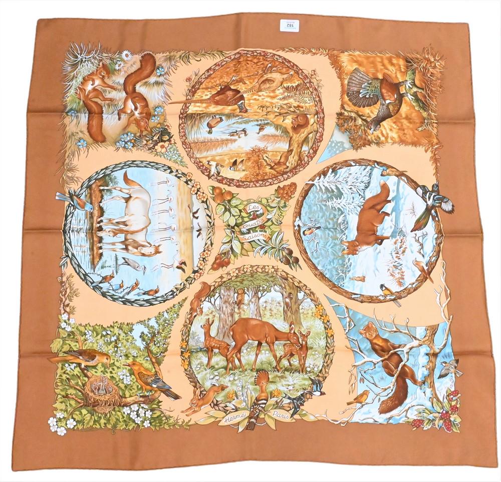 Hermes Paris "Les Quatre Saisons" Silk Scarf, 34" x 34".: Hermes Paris "Les Quatre Saisons" Silk Scarf, 34" x 34".