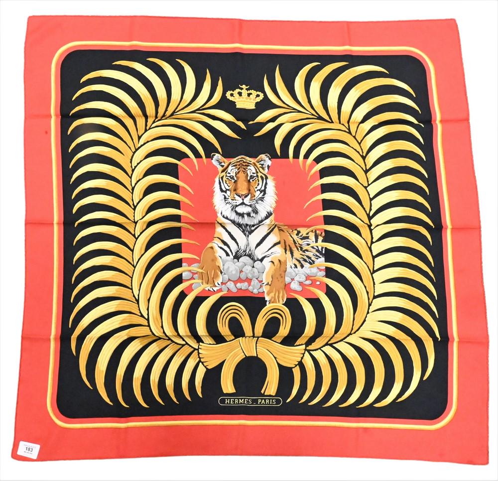 Hermes Paris "Imperial Tiger" Silk Scarf, 34"' x 34".: Hermes Paris "Imperial Tiger" Silk Scarf, 34"' x 34".