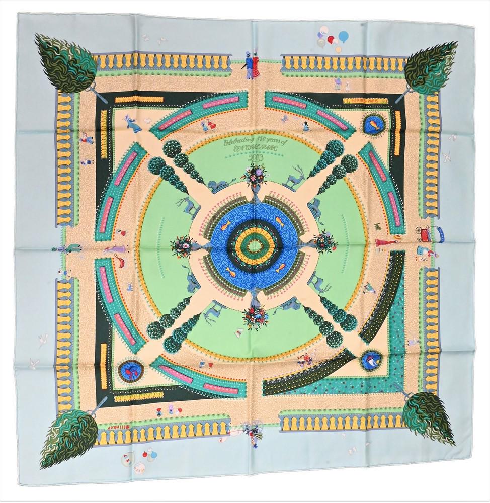 Hermes Paris "Celebrating 150 Years of Central Park" Silk Scarf, 34" x 34".: Hermes Paris "Celebrating 150 Years of Central Park" Silk Scarf, 34" x 34".