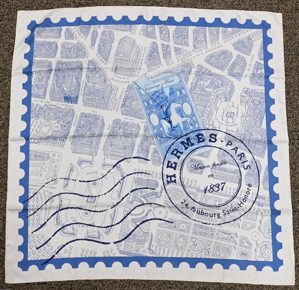 Hermes Paris "Maison Fondee en 1837" Silk Scarf, 33" x 33".: Hermes Paris "Maison Fondee en 1837" Silk Scarf, 33" x 33".