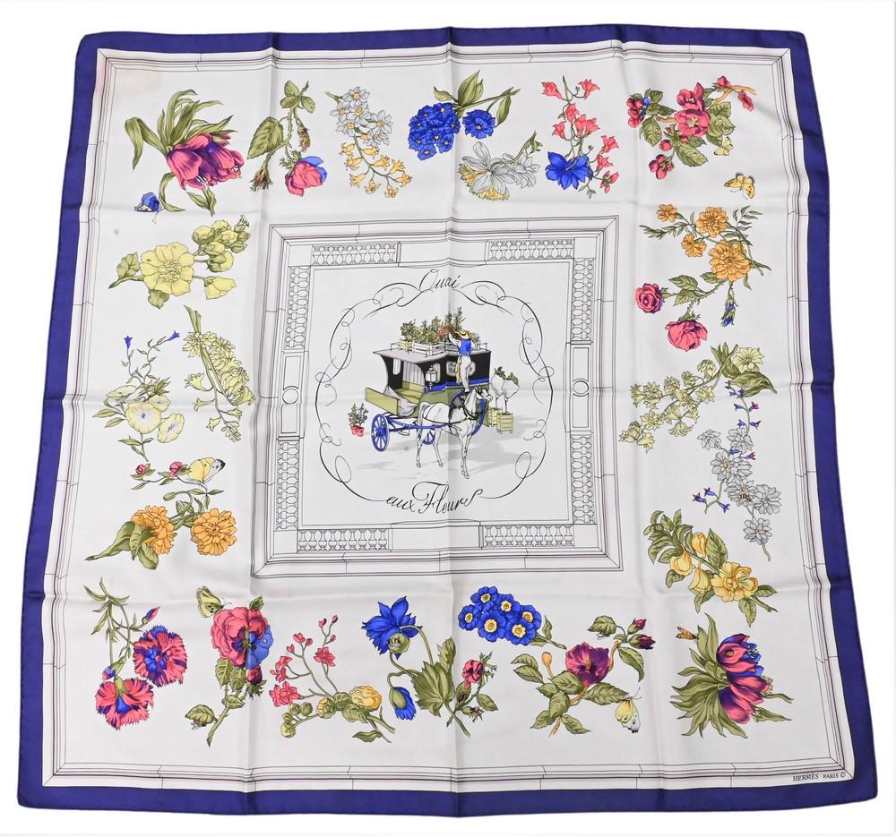 Hermes Paris "Quai aux Fleurs" Silk Scarf, 34" x 34".: Hermes Paris "Quai aux Fleurs" Silk Scarf, 34" x 34".