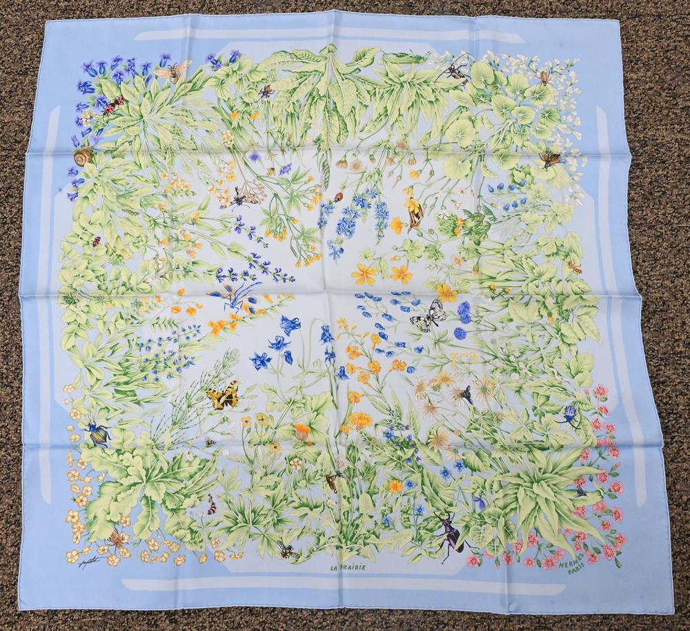 Hermes Paris "La Prairie" Silk Scarf, 34" x 34".: Hermes Paris "La Prairie" Silk Scarf, 34" x 34".
