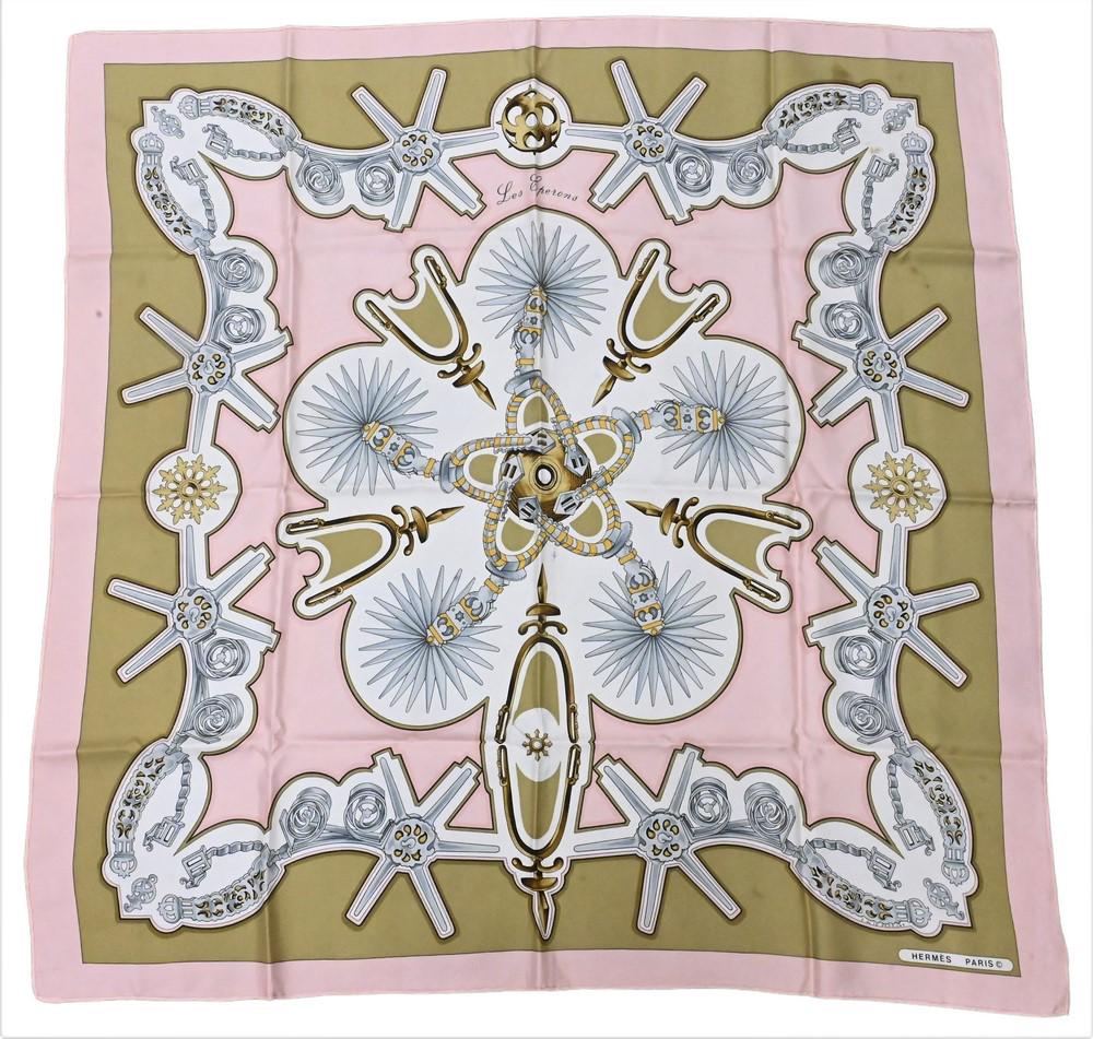 Hermes Paris "Les Eperons" Silk Scarf, 34" x 34".: Hermes Paris "Les Eperons" Silk Scarf, 34" x 34".
