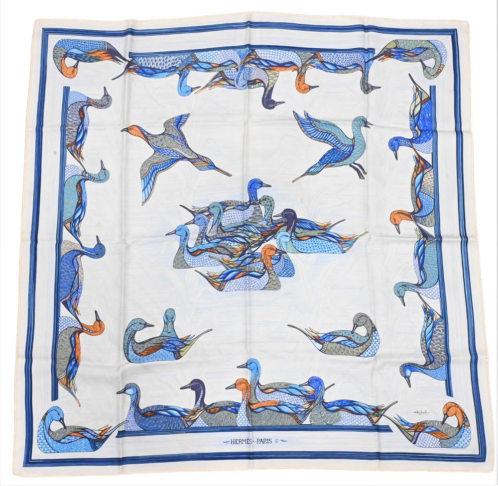 Hermes Paris "Mallard" Silk Scarf, 34" x 34".: Hermes Paris "Mallard" Silk Scarf, 34" x 34".