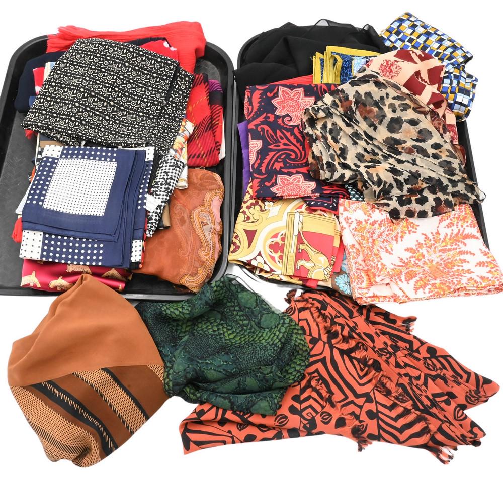 Approximately 30 Silk Scarves and Handkerchiefs, to include Eleanor Brenner, Jim Thompson, Nina: Approximately 30 Silk Scarves and Handkerchiefs, to include Eleanor Brenner, Jim Thompson, Nina Ricci, Harry De Vlaminck McLaughlin.