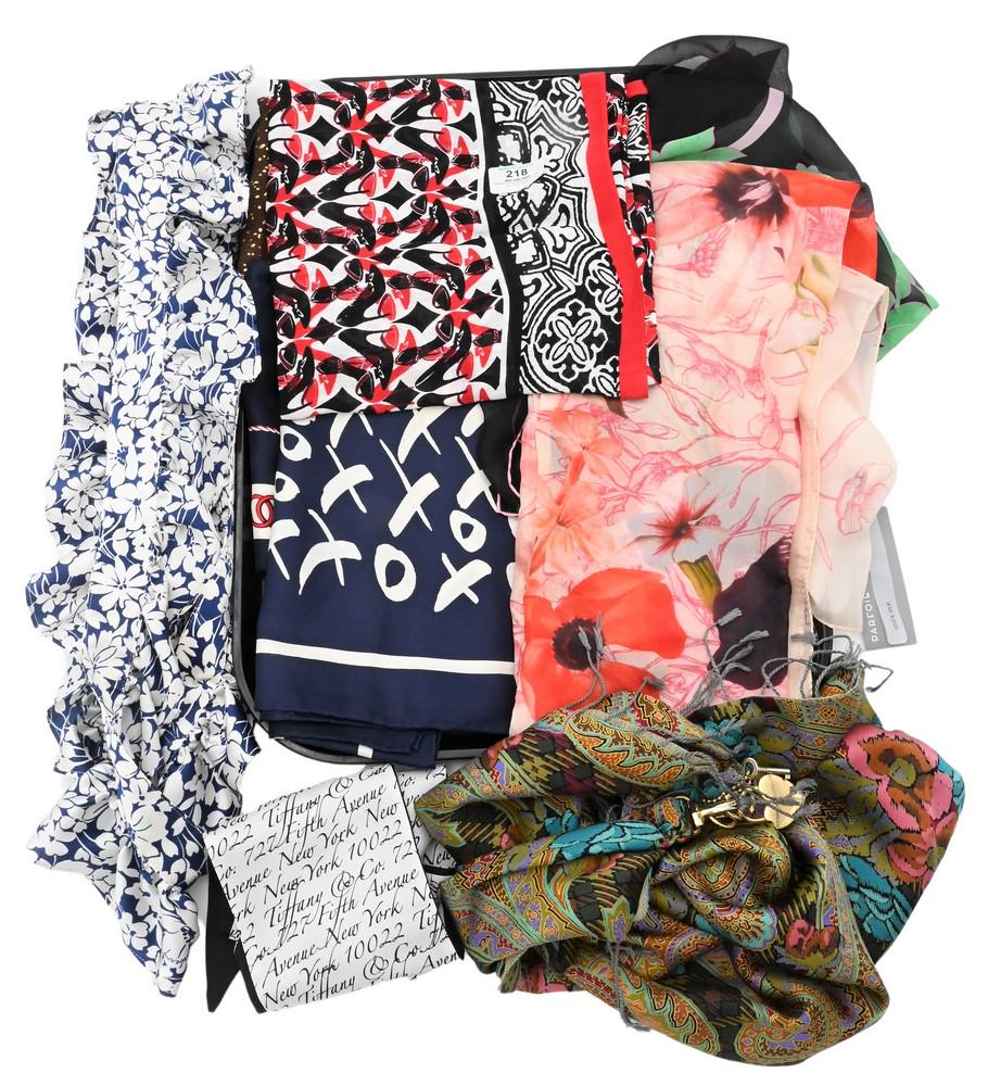 Nine Silk-Mix Scarves, to include Burberry ruffle collar, Tiffany & Company ascot, new with tag, a (1 of 5)