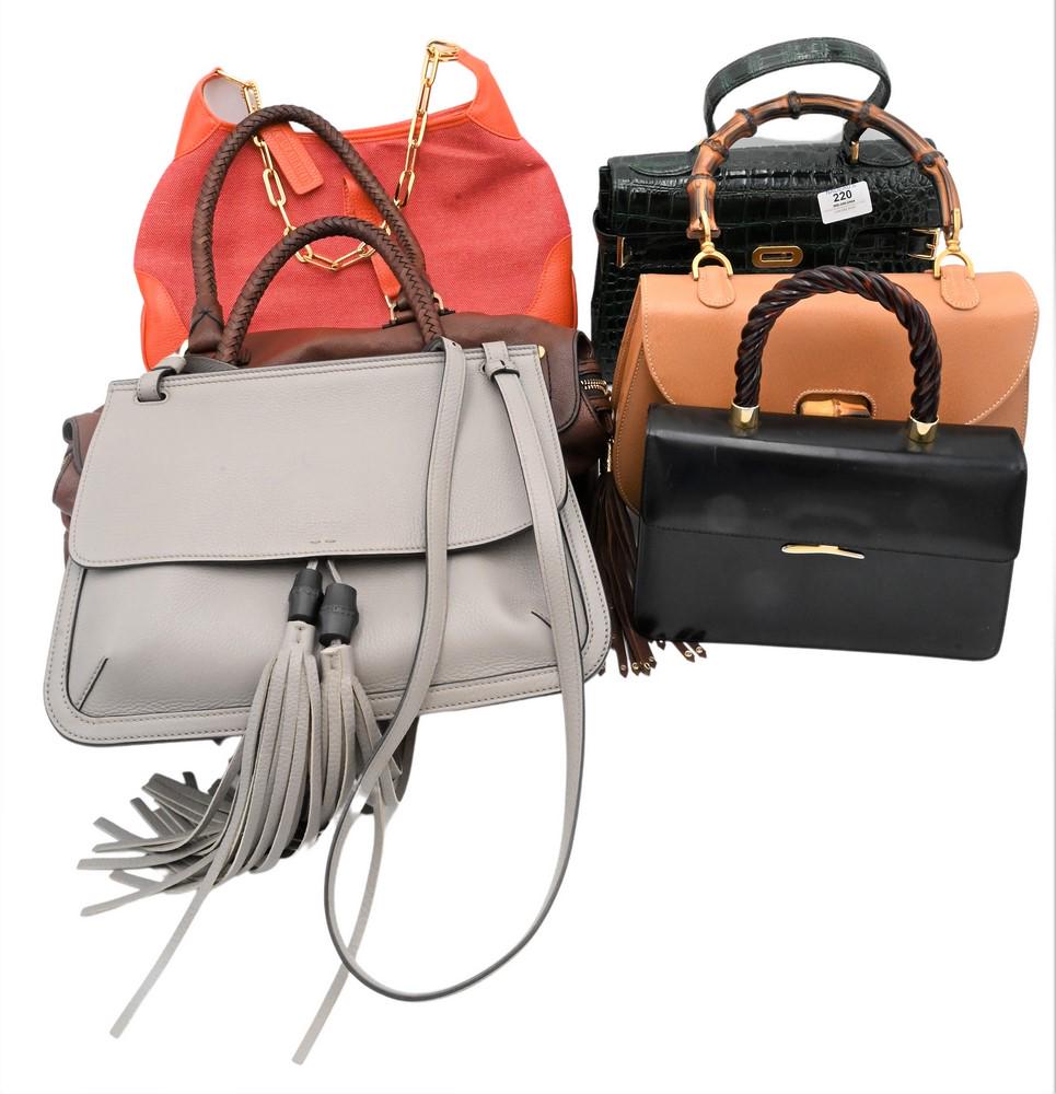 Six Leather Handbags/Purses, to include Stubbs & Wootton, Genny, Cole Haan, Gucci, J. McLaughlin, (1 of 4)