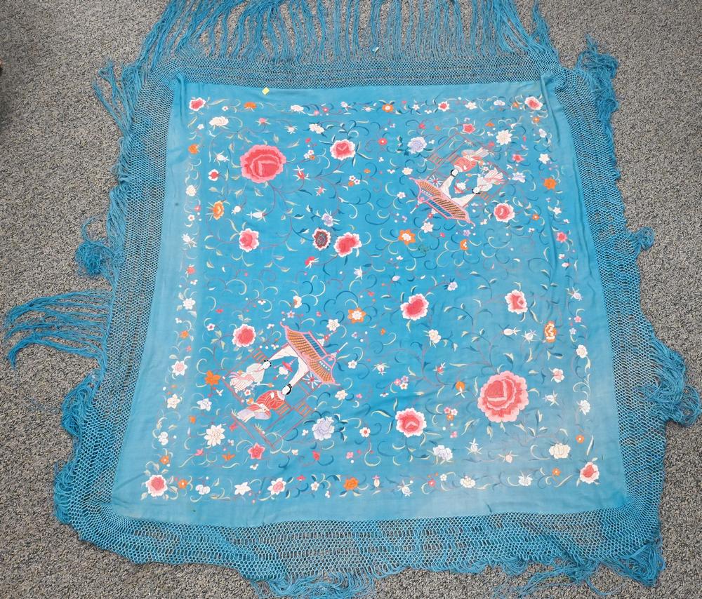 Silk Embroidered Piano Shawl.: Silk Embroidered Piano Shawl.