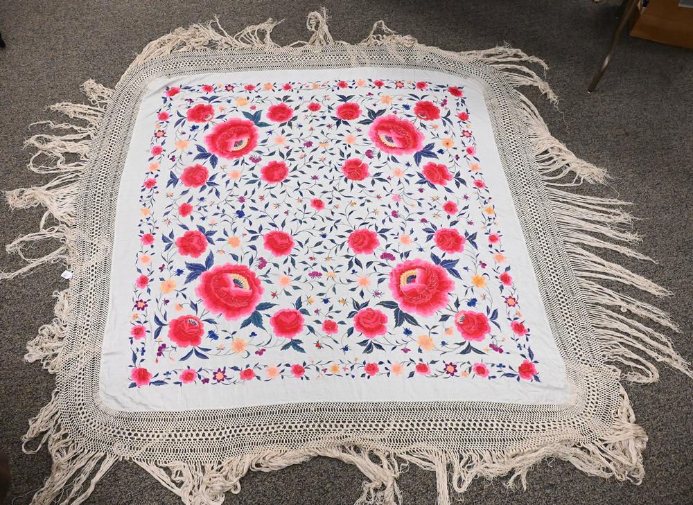 Silk Embroidered Piano Shawl.: Silk Embroidered Piano Shawl.