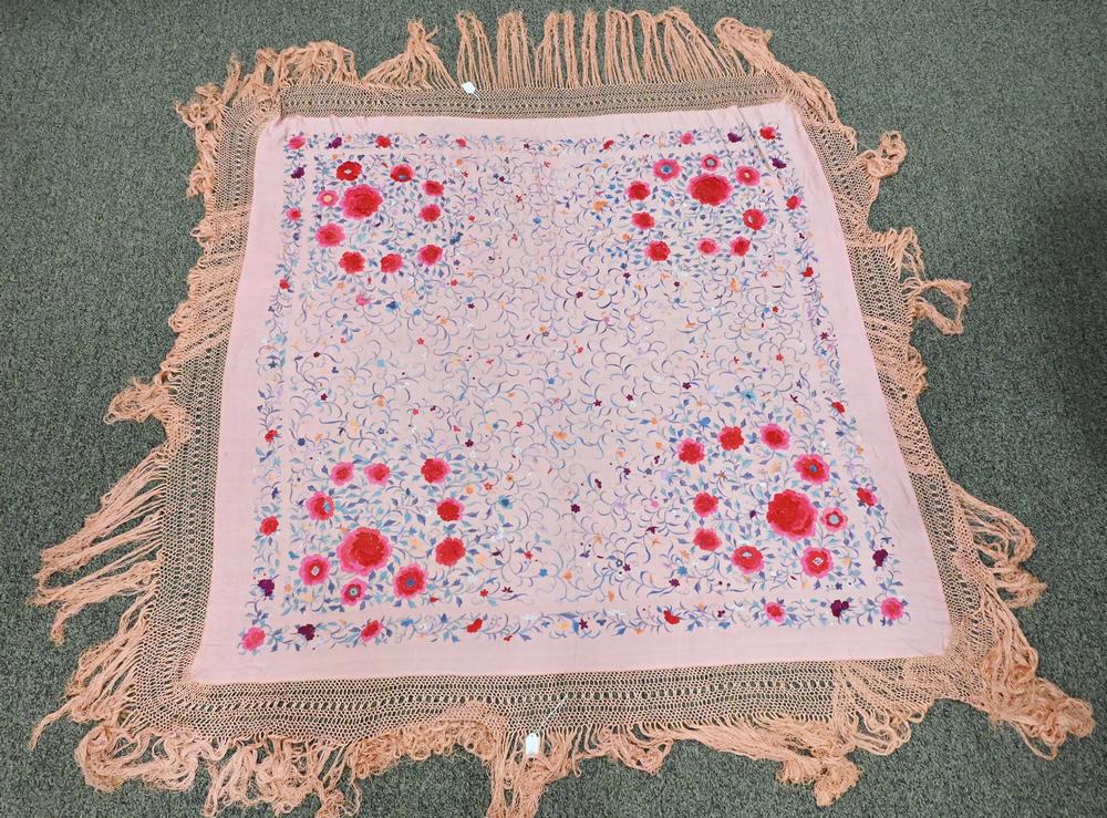 Silk Embroidered Shawl.: Silk Embroidered Shawl.