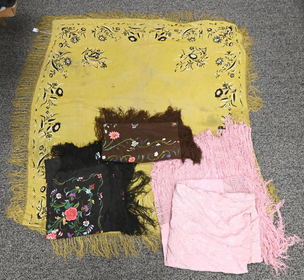 Four Silk Embroidered Shawls, largest 5' 8" x 5' 8". (1 of 5)
