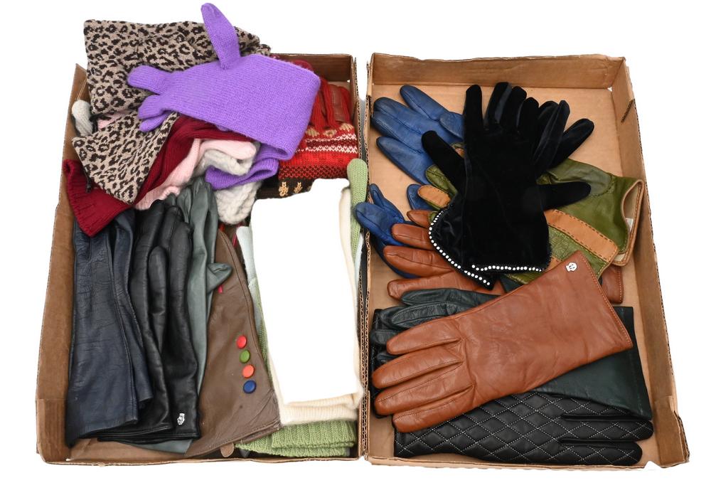 Group of Clothing Accessories, to include six hats, gloves, leather gloves, cashmere, Cire, along (1 of 5)