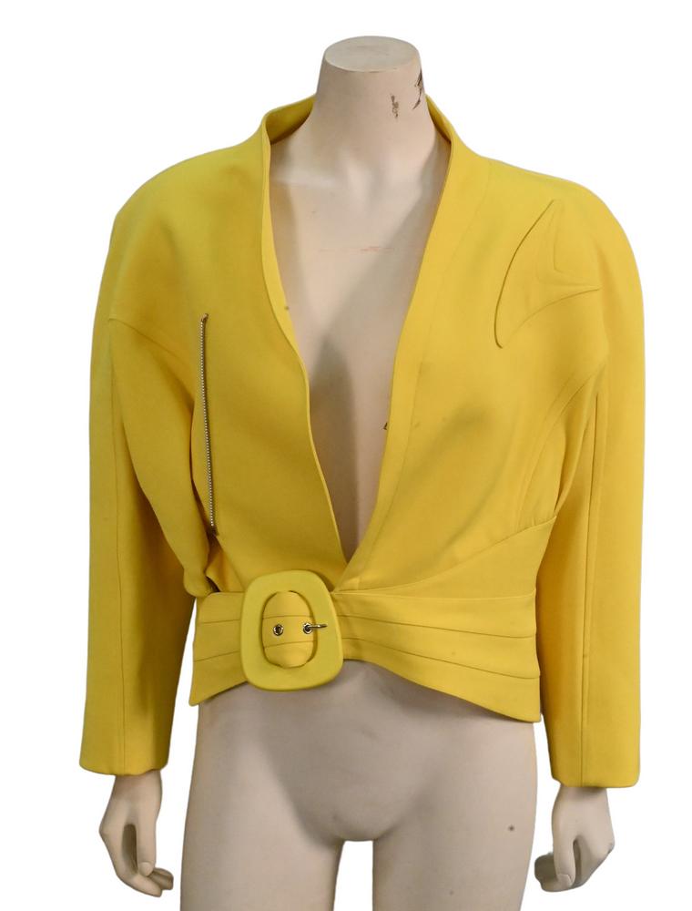 Two Piece Lot, to include vintage Thierry Mugler Paris women's blazer, size 42, having Fred Hayman B: Two Piece Lot, to include vintage Thierry Mugler Paris women's blazer, size 42, having Fred Hayman Beverly Hills tag, length 25 inches, along with Thierry Mugler skirt.