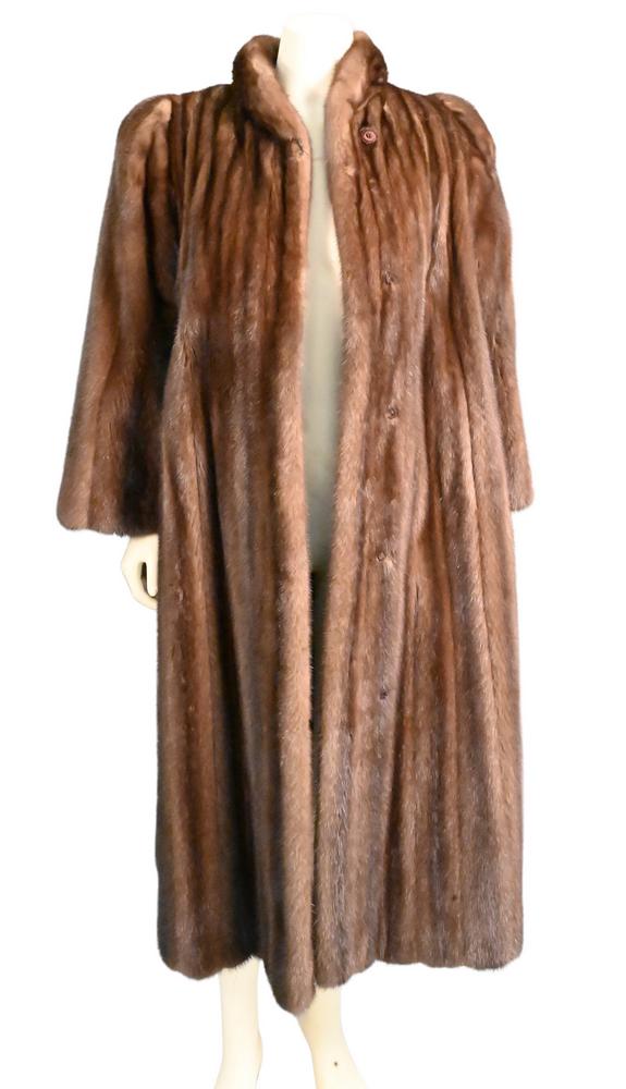 Natural Lunaraine Mink Coat, having female skins, vertical cut, fully let out, Mandarin collar,: Natural Lunaraine Mink Coat, having female skins, vertical cut, fully let out, Mandarin collar, straight sleeves, original purchase price $9,000, West Hartford, CT label, in like new condition, undera