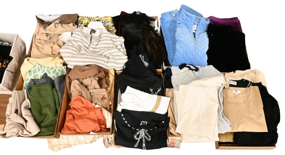 Table Group of Clothing, to include sweaters, shires, mostly size small/medium, Joan Vass, Polatof, (1 of 6)